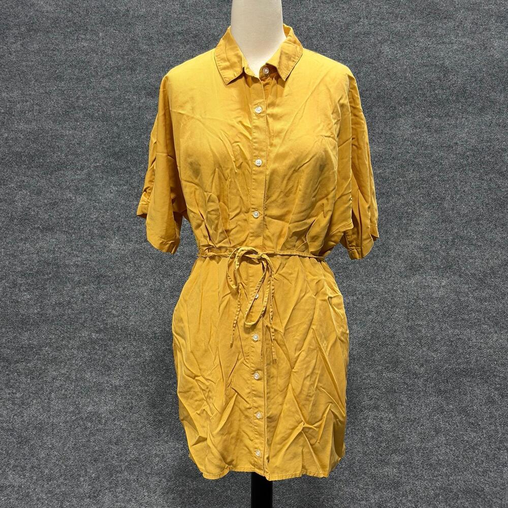 Thakoon Dress Womens 8 Yellow Tencel Button Front Belted Shirt Dress Short